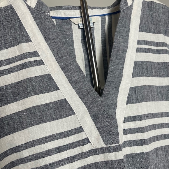 Boden | Linen Striped Split Neck Shift Dress Pockets Coastal Beachy Lightweight - Picture 3 of 9